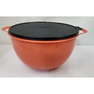 Tupperware Large 42C Storage Serving Bowl Orange Black Double Handle 5377C-2